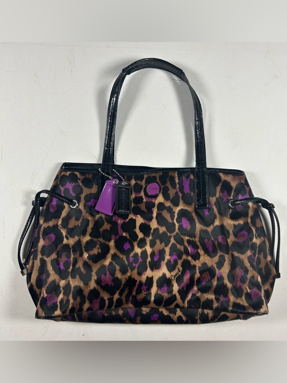 Coach Ocelot Tote Violet Purple Brown Black Ocelot / Leopard Animal Print F25281